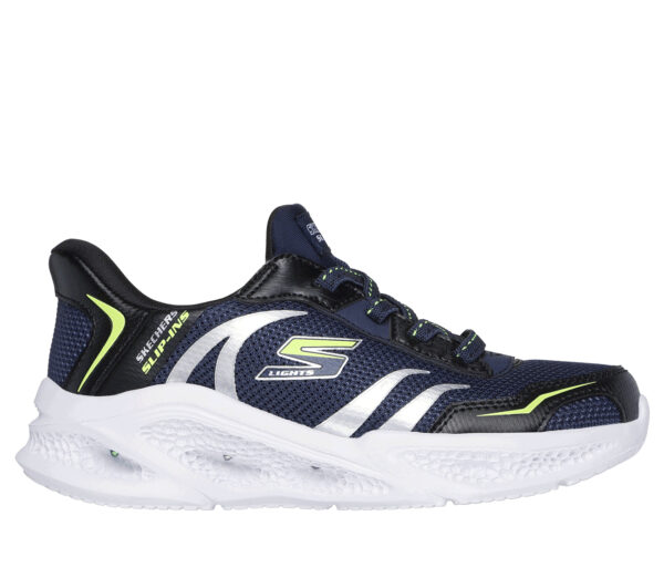 Pantofi copii baieti din textil Slip-In cu LED Skechers, Albastru – 403848