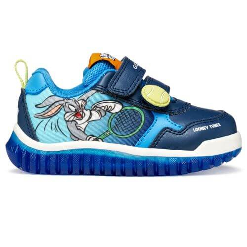 Pantofi copii baieti din material sintetic si textil Bugs Bunny cu LED Geox, Albastru – B655ZB-05411-CB44D