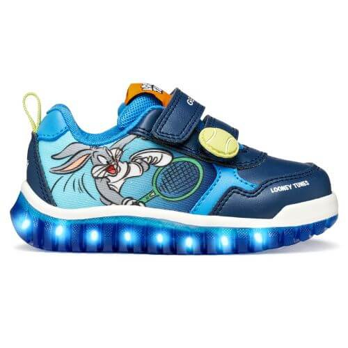Pantofi copii baieti din material sintetic si textil Bugs Bunny cu LED Geox, Albastru – B655ZB-05411-CB44D Pantofi copii baieti din material sintetic si textil Bugs Bunny cu LED Geox, Albastru – B655ZB-05411-CB44D