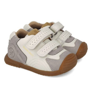 Pantofi copii din piele, Alb/Gri, Biomecanics – 261126-B695