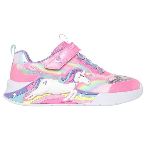 Pantofi copii fete cu LED din textil Skechers, Roz – 302298-PKMT