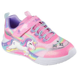 Pantofi copii fete cu LED din textil Skechers, Roz – 302298-PKMT