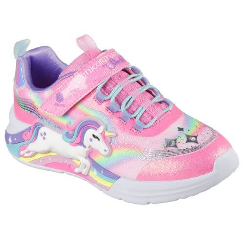 Pantofi copii fete cu LED din textil Skechers, Roz – 302298-PKMT