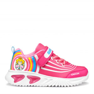 Pantofi copii fete din material sintetic si textil Geox cu LED, personaj Peach, Roz – J55E9C_02ABC_C8002