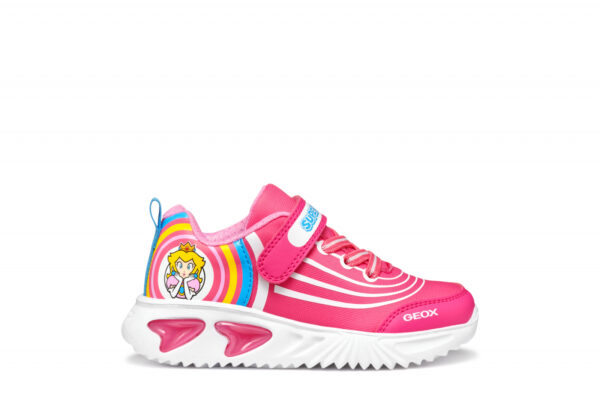 Pantofi copii fete din material sintetic si textil Geox cu LED, personaj Peach, Roz – J55E9C_02ABC_C8002