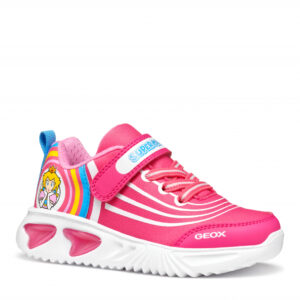 Pantofi copii fete din material sintetic si textil Geox cu LED, personaj Peach, Roz – J55E9C_02ABC_C8002