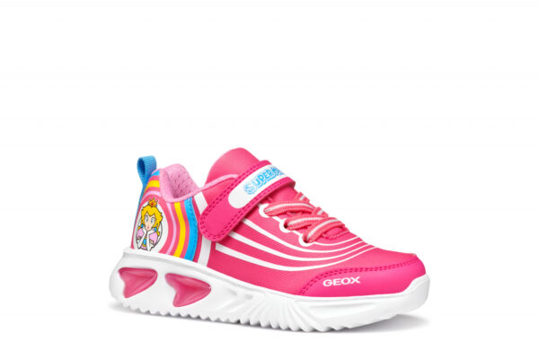 Pantofi copii fete din material sintetic si textil Geox cu LED, personaj Peach, Roz – J55E9C_02ABC_C8002