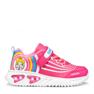 Pantofi copii fete din material sintetic si textil Geox cu LED, personaj Peach, Roz – J55E9C_02ABC_C8002