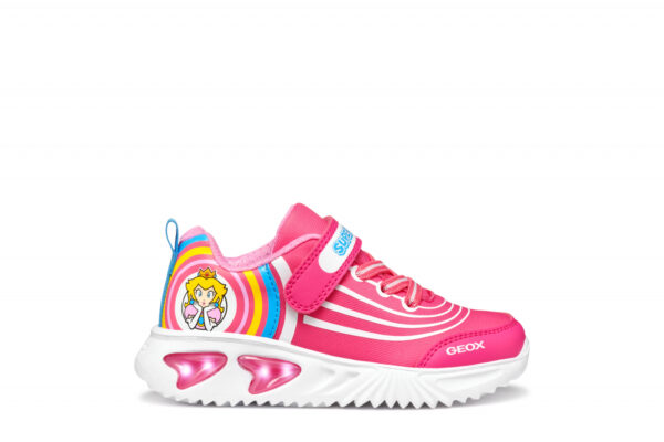 Pantofi copii fete din material sintetic si textil Geox cu LED, personaj Peach, Roz – J55E9C_02ABC_C8002