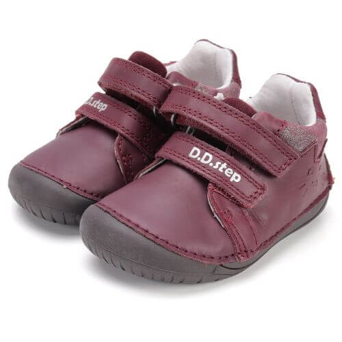 Pantofi copii fete din piele Barefoot DD Step, Visiniu – S070-52778B
