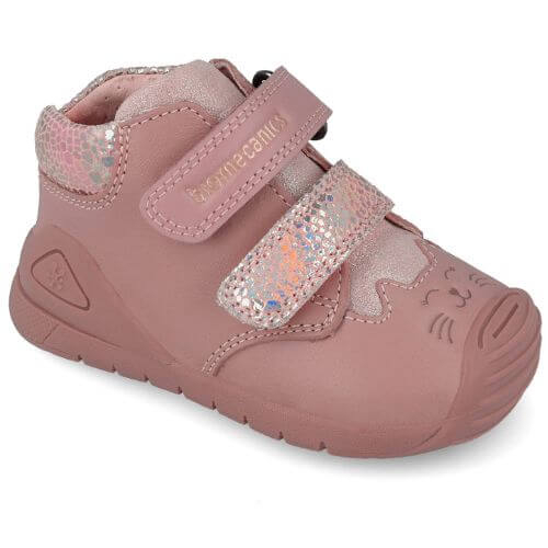 Pantofi copii fete din piele Biomecanics, model inalt, Roz – 251109-B159