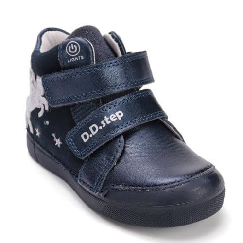 Pantofi copii fete din piele DD Step cu LED, Albastru – A068-52459
