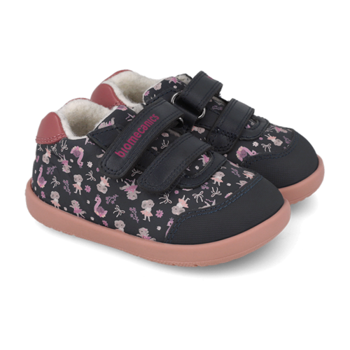 Pantofi copii fete din piele imblaniti Biomecanics, Albastru-Roz – 261162-A183FB