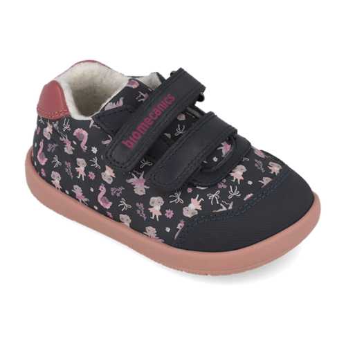 Pantofi copii fete din piele imblaniti Biomecanics, Albastru-Roz – 261162-A183FB