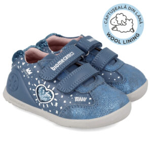 Ghete copii fete din piele imblanite, calapod lat, Biomecanics, Albastru – 241163-A556FB