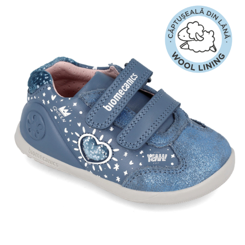 Ghete copii fete din piele imblanite, calapod lat, Biomecanics, Albastru – 241163-A556FB