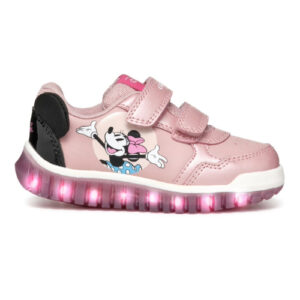 Pantofi copii fete Minnie Mouse cu LED din textil Geox, Roz – B4661P_0AJ02_C8179