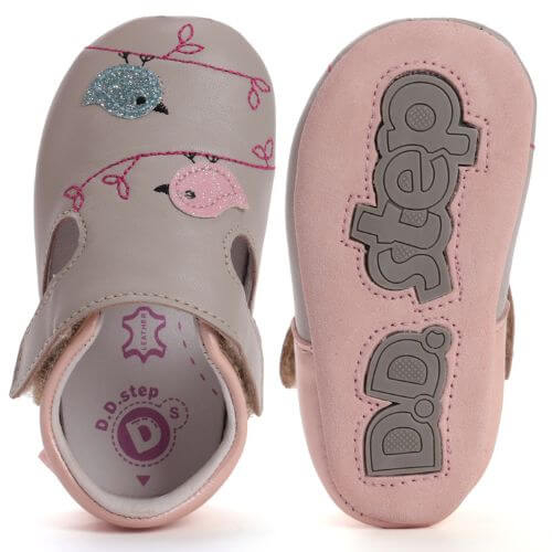 Pantofiori de interior copii fete din piele DD Step, Gri – K1596-52414