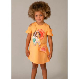 Rochie din bumbac si gentuta pentru fete Mayoral, Pumpkin – 3941-10