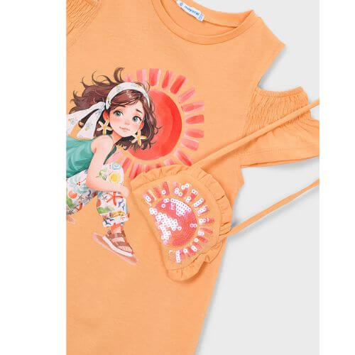Rochie din bumbac si gentuta pentru fete Mayoral, Pumpkin – 3941-10