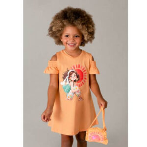 Rochie din bumbac si gentuta pentru fete Mayoral, Pumpkin – 3941-10