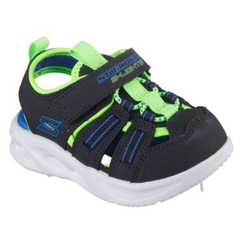 Sandale copii baieti cu LED din textil Skechers, Negru – 407033-BKLM