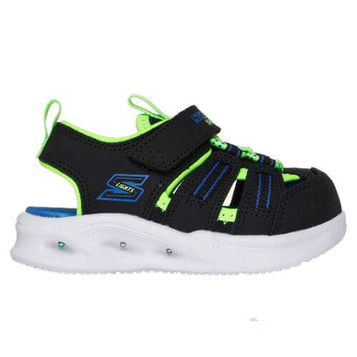 Sandale copii baieti cu LED din textil Skechers, Negru – 407033-BKLM