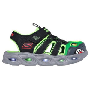 Sandale copii baieti cu LED din textil Skechers, Verde – 400613-BKLM