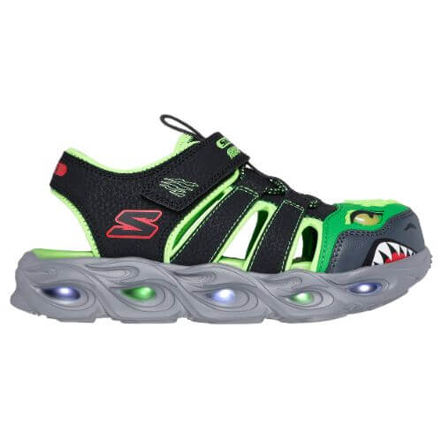 Sandale copii baieti cu LED din textil Skechers, Verde – 400613-BKLM Sandale copii baieti cu LED din textil Skechers, Verde – 400613-BKLM
