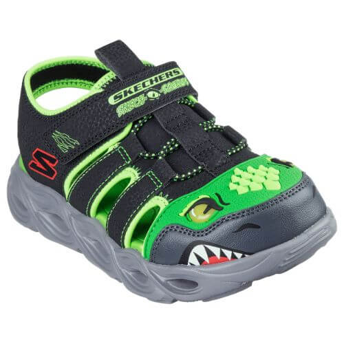 Sandale copii baieti cu LED din textil Skechers, Verde – 400613-BKLM