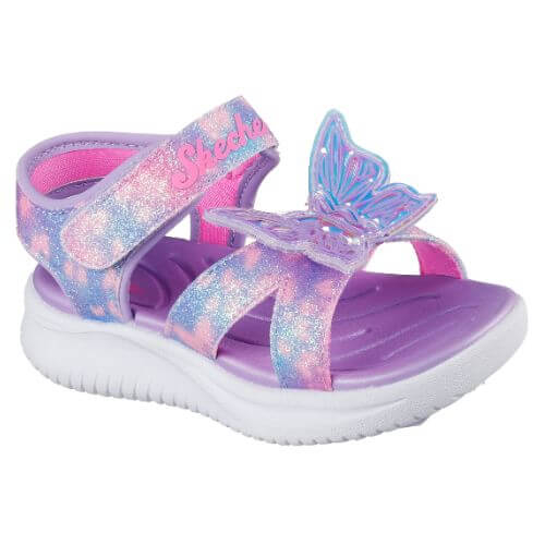 Sandale copii fete cu LED din textil Skechers, Lavanda – 303109-LVMT