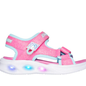 Sandale copii fete cu LED din textil Skechers, Roz – 303024