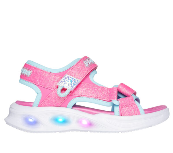 Sandale copii fete cu LED din textil Skechers, Roz – 303024