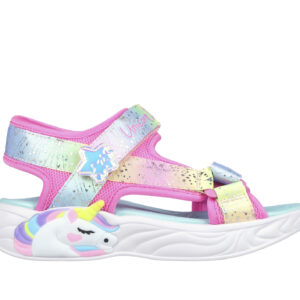 Sandale copii fete cu LED din textil Skechers, Roz – 302682