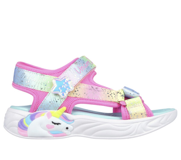 Sandale copii fete cu LED din textil Skechers, Roz – 302682