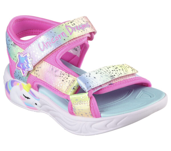 Sandale copii fete cu LED din textil Skechers, Roz – 302682