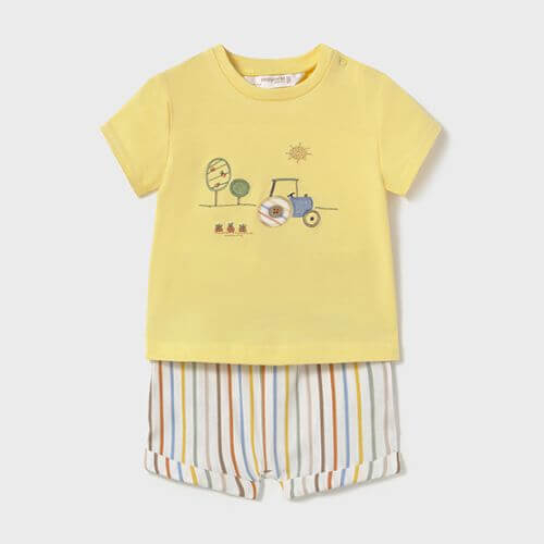 Set de tricou si pantaloni scurti pentru baieti Mayoral, Galben – 1202-36