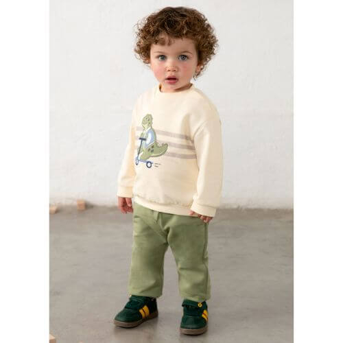 Set 3 piese hanorac cu pantaloni baieti Mayoral, Crem/Verde – 2831-023