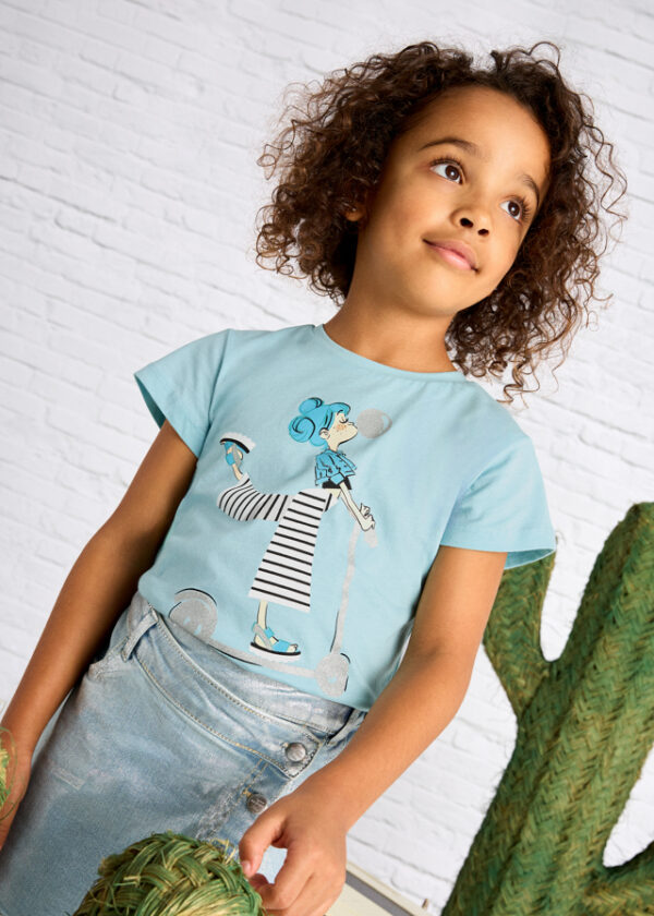 Tricou din bumbac pentru fete Mayoral, Albastru – 3014-031 Tricou din bumbac pentru fete Mayoral, Albastru – 3014-031