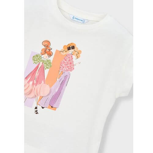 Tricou din bumbac pentru fete Mayoral, Alb – 3005-75