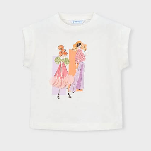 Tricou din bumbac pentru fete Mayoral, Alb – 3005-75 Tricou din bumbac pentru fete Mayoral, Alb – 3005-75
