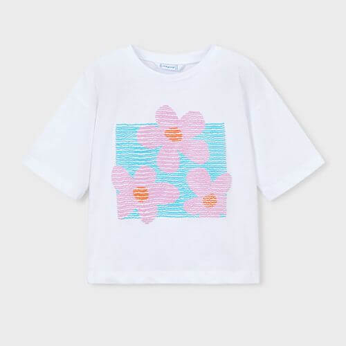 Tricou din bumbac pentru fete Mayoral, Alb – 3016-25